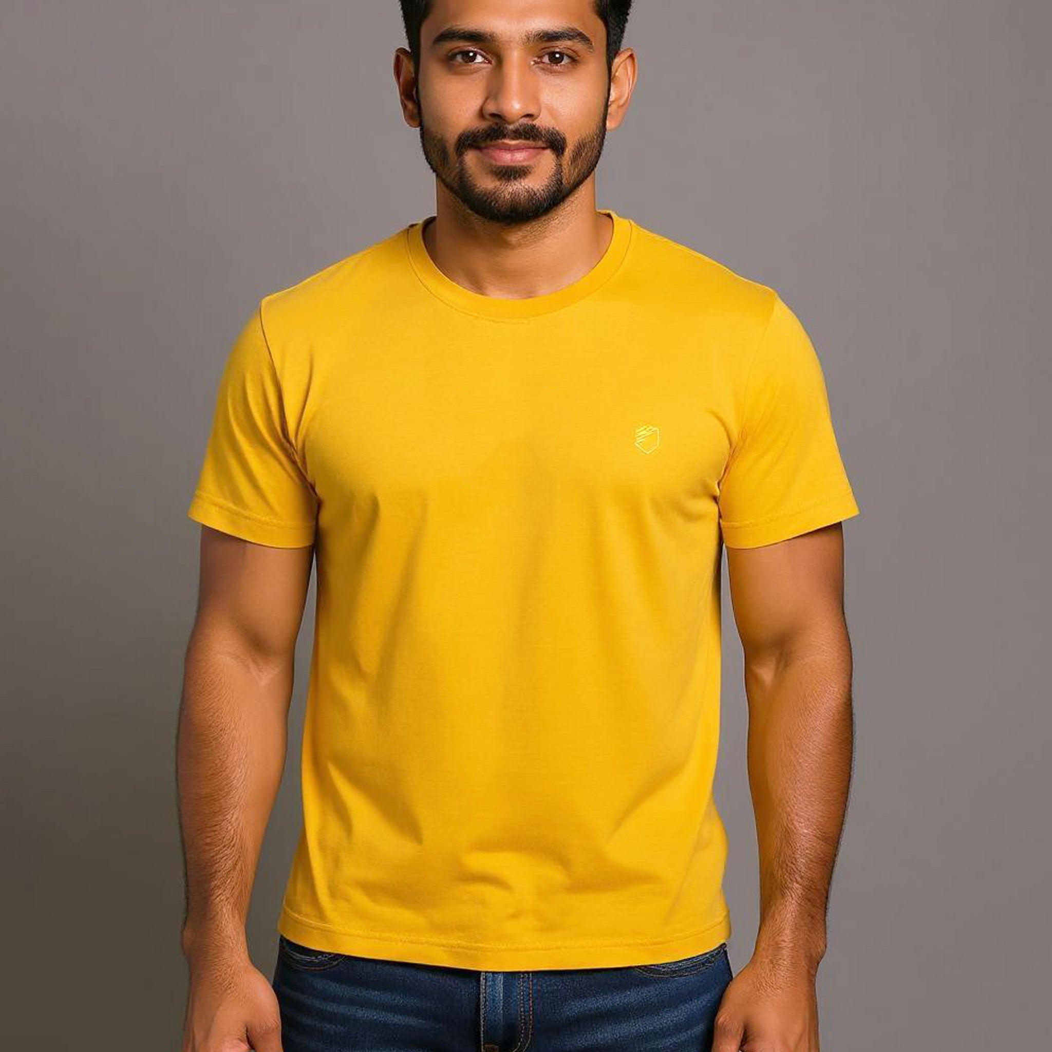 JASE Men's Solid Round Neck Half Sleeve Regular Fit T-Shirt - Yellow