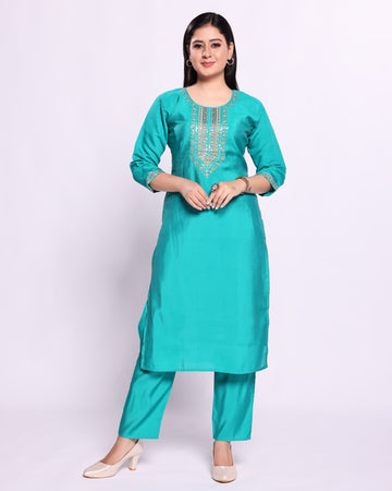 Turquoise Colour Top & Palazzo Set