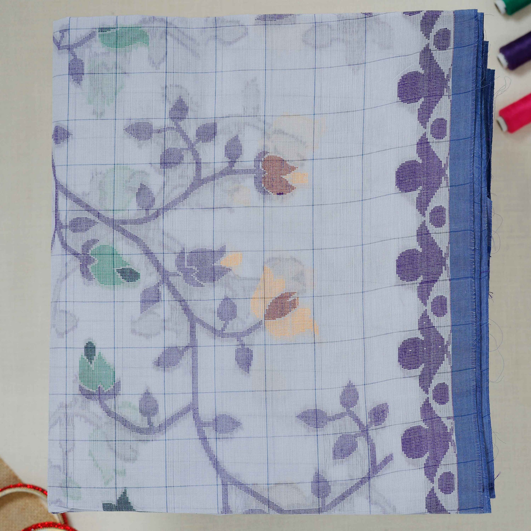 Grey Checked Design Bengal Cotton Saree