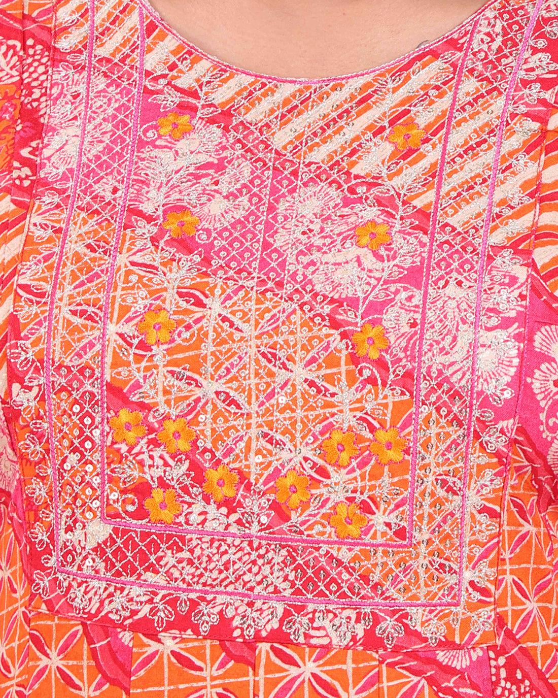 Women's Floral Printed Anarkali Kurta - Orange