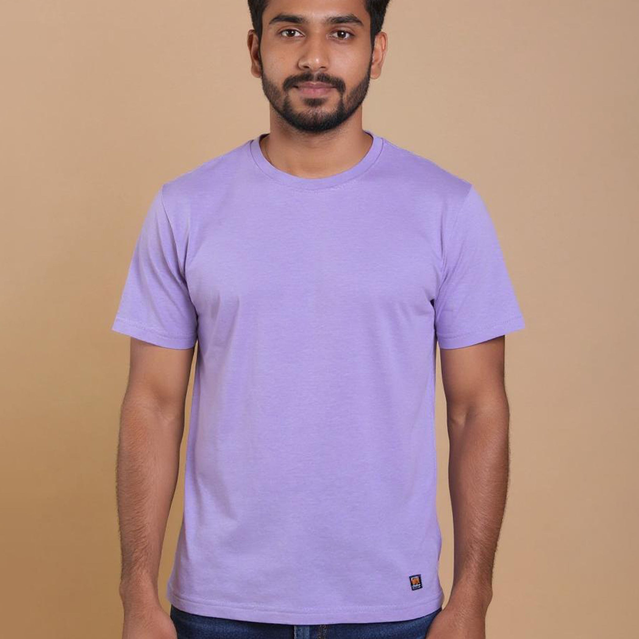 Nativebull Men's Solid Round Neck Half Sleeve Cotton T-Shirt - Lavender