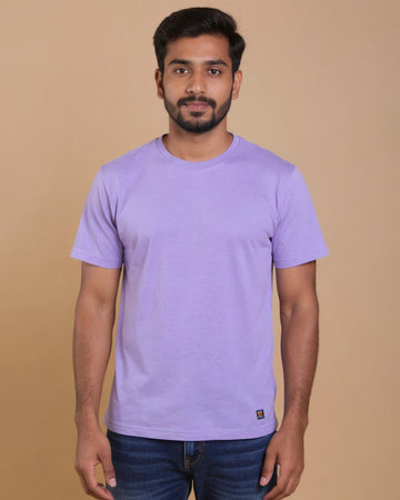 Nativebull Men's Solid Round Neck Half Sleeve Cotton T-Shirt - Lavender