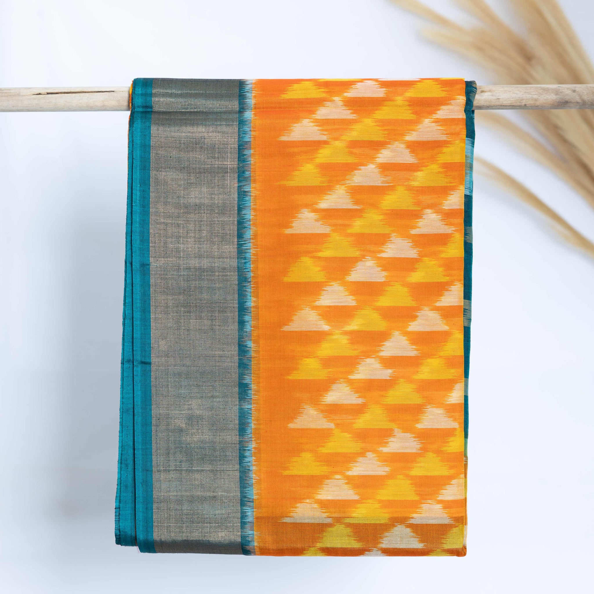 Handloom Pochampally Ikkat Cotton Saree  - Orange
