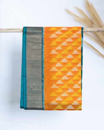 Handloom Pochampally Ikkat Cotton Saree  - Orange