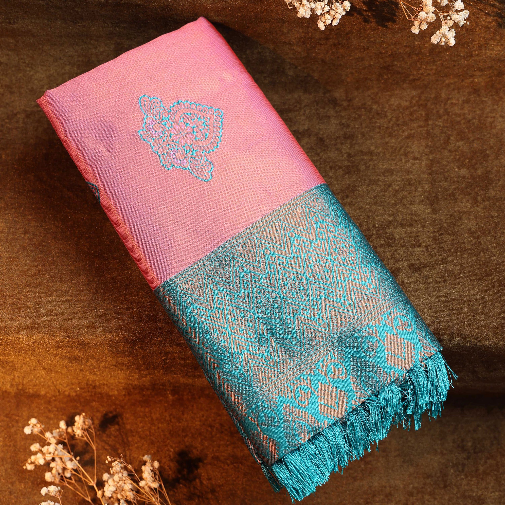 Zari Woven Litchi Silk Saree - Pink