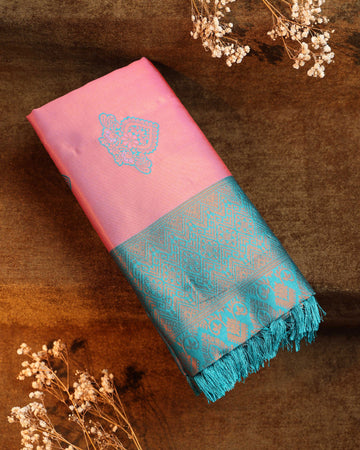 Zari Woven Litchi Silk Saree - Pink
