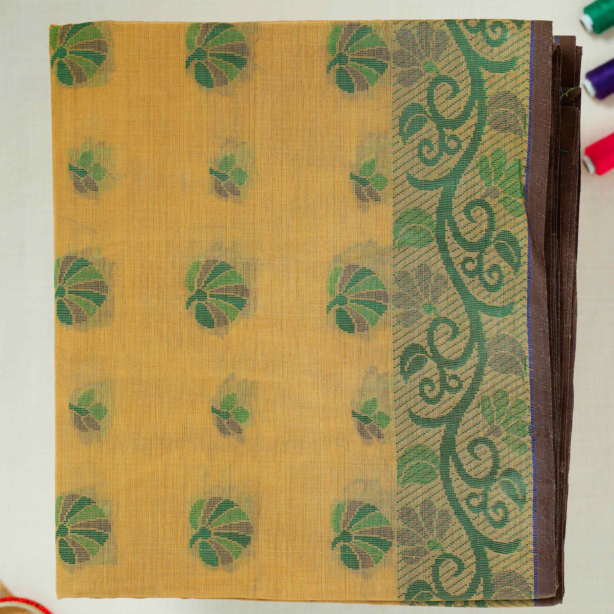 Yellow Printed Bengal Cotton Saree