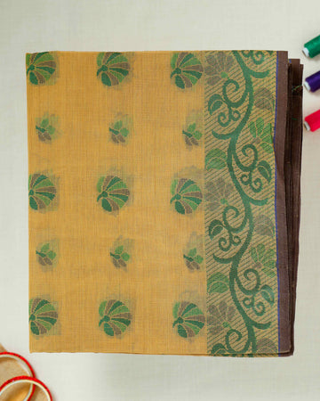 Yellow Printed Bengal Cotton Saree