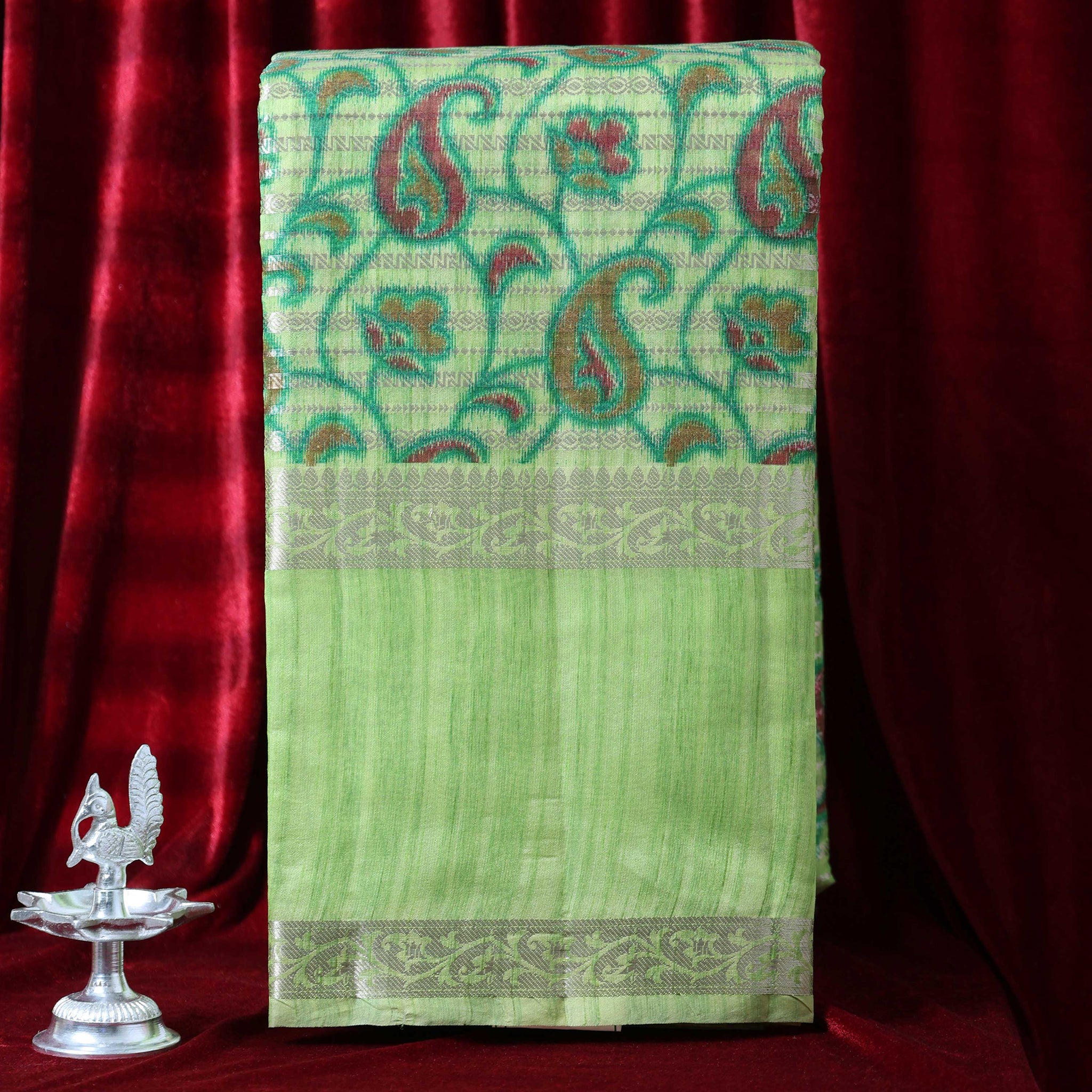 Elegance in Floral Print Semi Silk Saree - Green