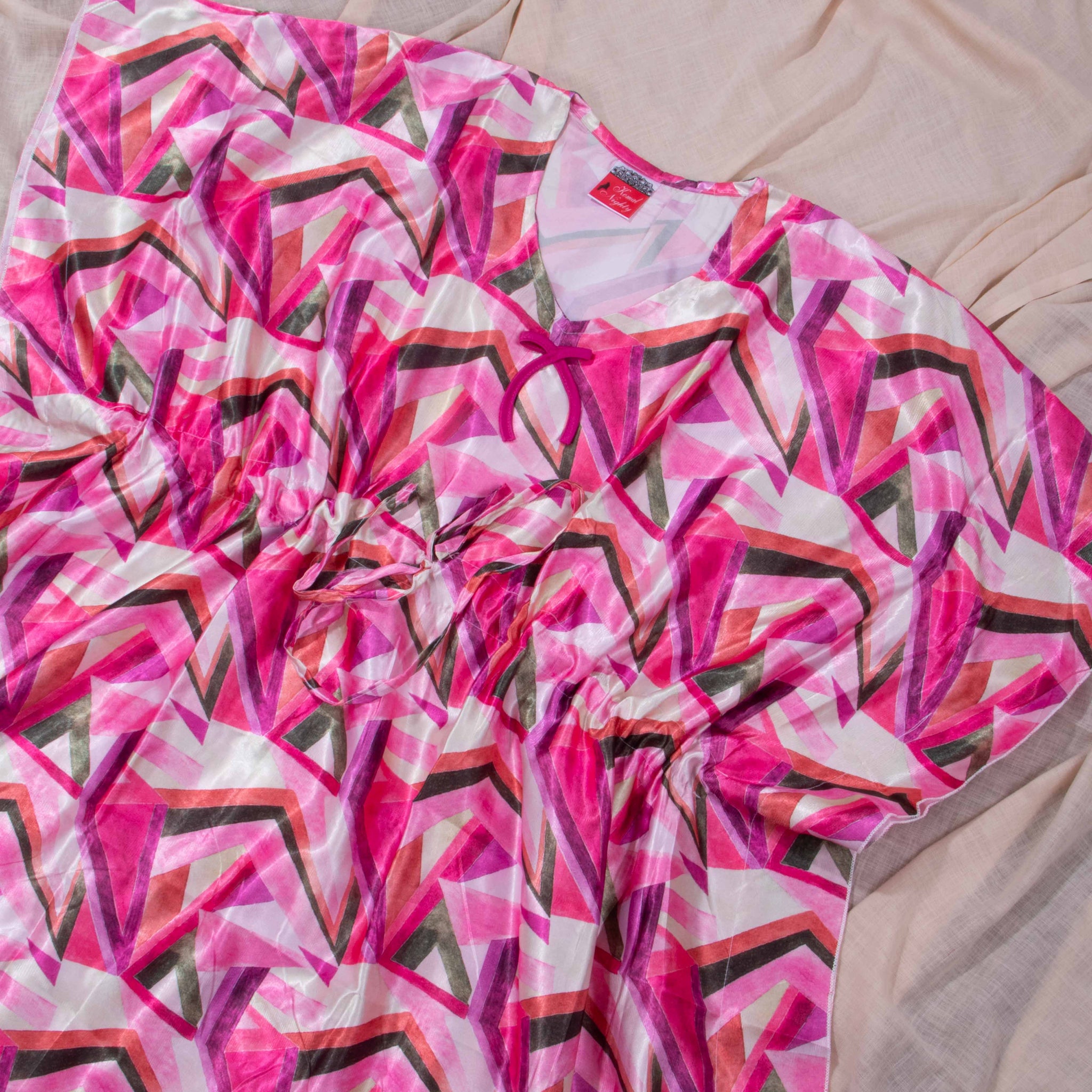 Pink Colour Printed Kaftan Model Night Suit