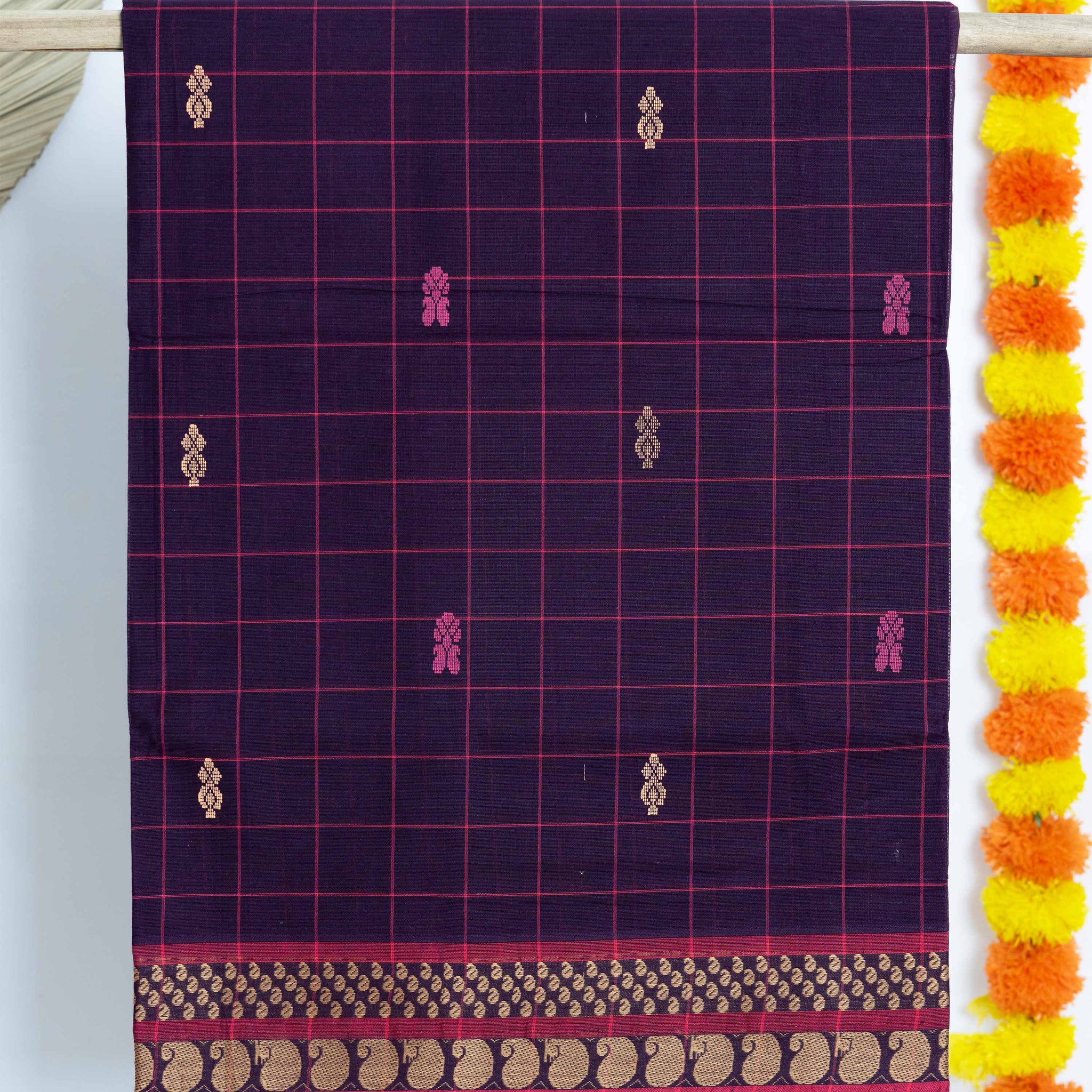Purple Checked Design Venkatagiri Cotton Saree
