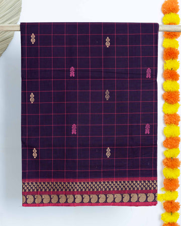 Purple Checked Design Venkatagiri Cotton Saree