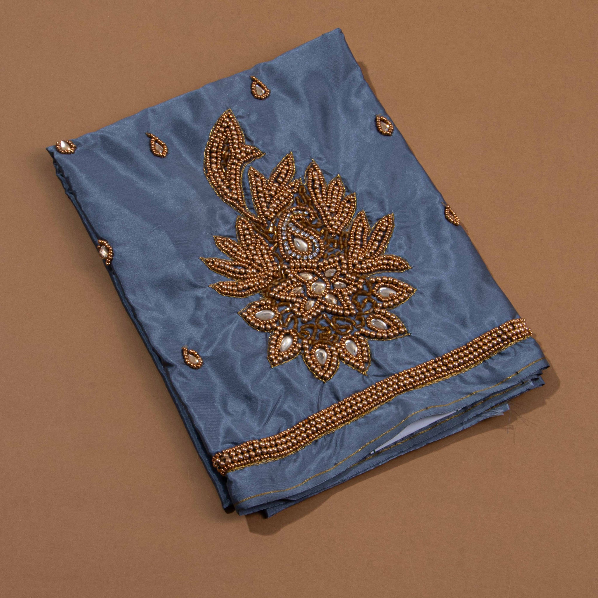 Elegant Embroidered Unstitched Blouse Material with Zari & Beadwork  - Grey