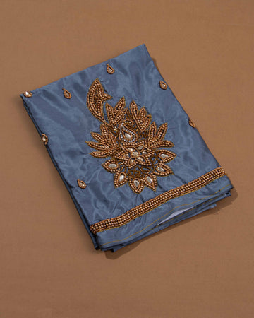 Elegant Embroidered Unstitched Blouse Material with Zari & Beadwork  - Grey