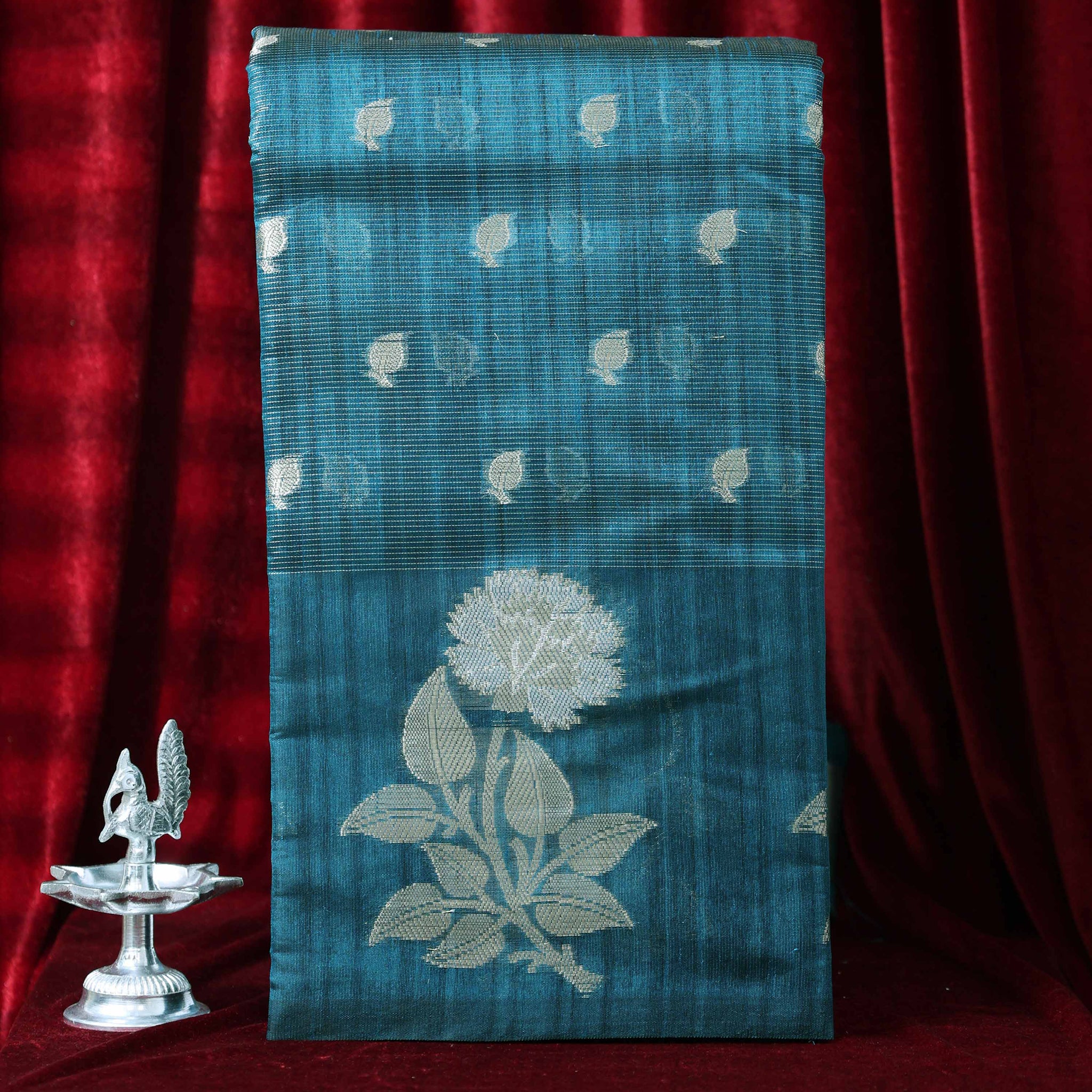 Elegance in Floral Print Semi Silk Saree - Teal
