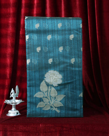 Elegance in Floral Print Semi Silk Saree - Teal