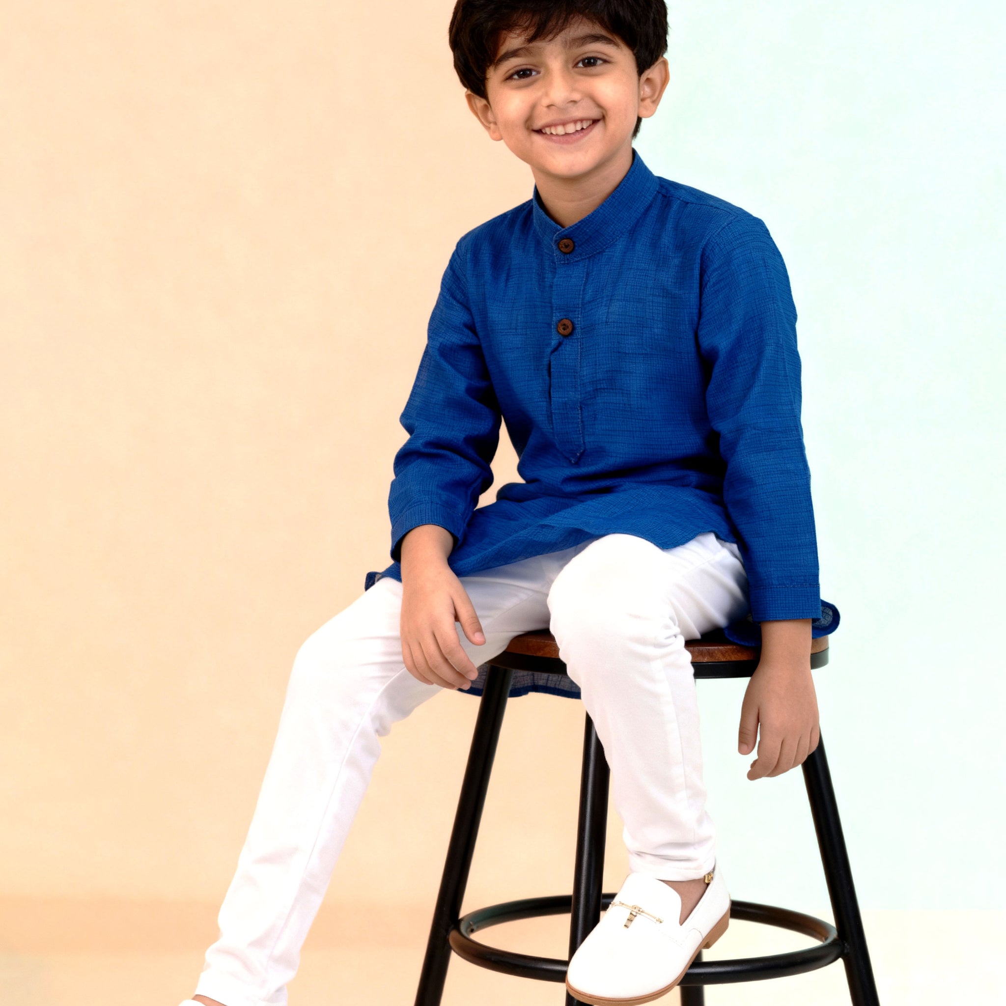 Boys Festive  Kurta Set with Mandarin Collar -Blue