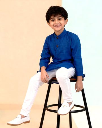 Boys Festive  Kurta Set with Mandarin Collar -Blue