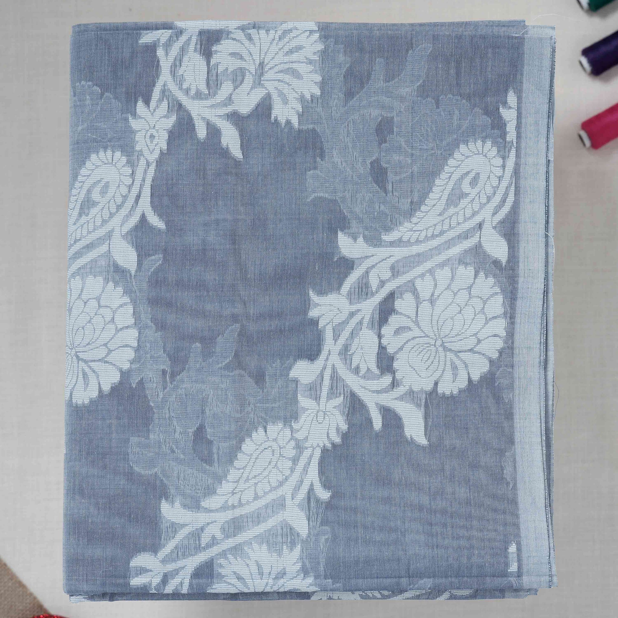 Elegant Floral Woven Bengal Cotton Saree - Grey
