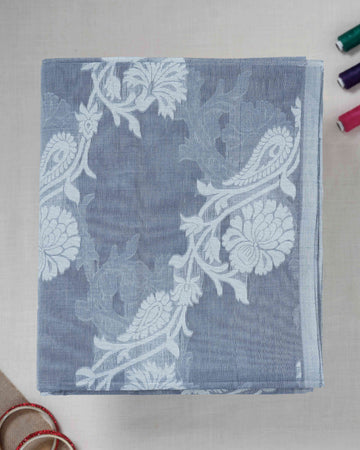 Elegant Floral Woven Bengal Cotton Saree - Grey