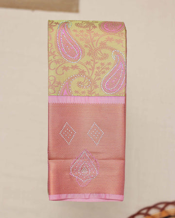 Green Colour Stone Embroidered Premium Silk Saree