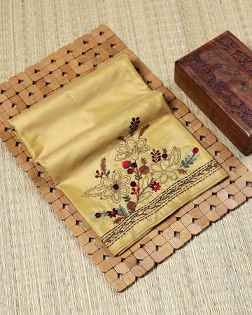 Elegant Women’s Designer 1 Meter Blouse Material with Intricate Floral Embroidery - Golden Yellow
