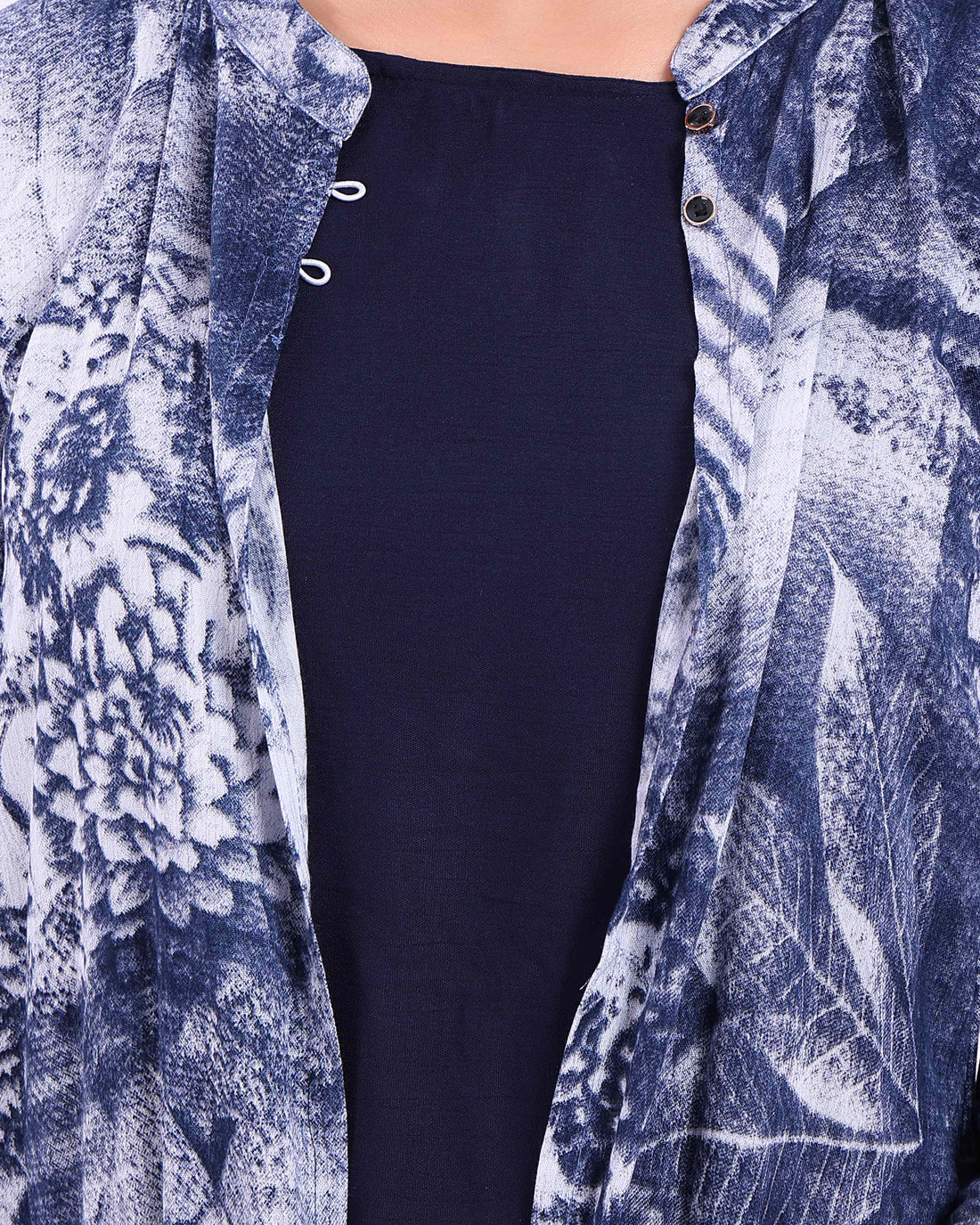 Women's Printed Long Kurta with 3/4th Sleeves and Round Neck -  Blue