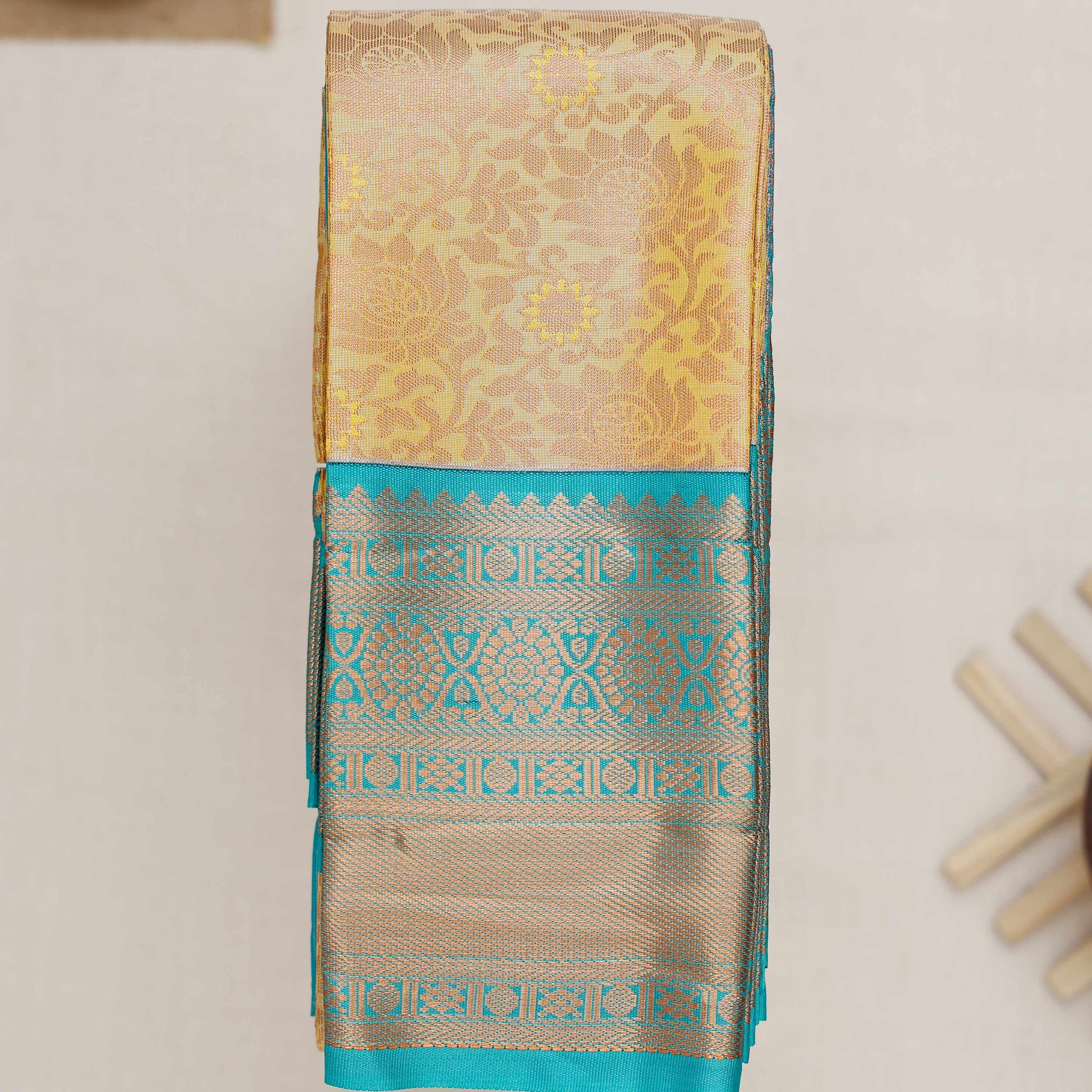 Sandal Printed Kanchipuram Tissue Saree