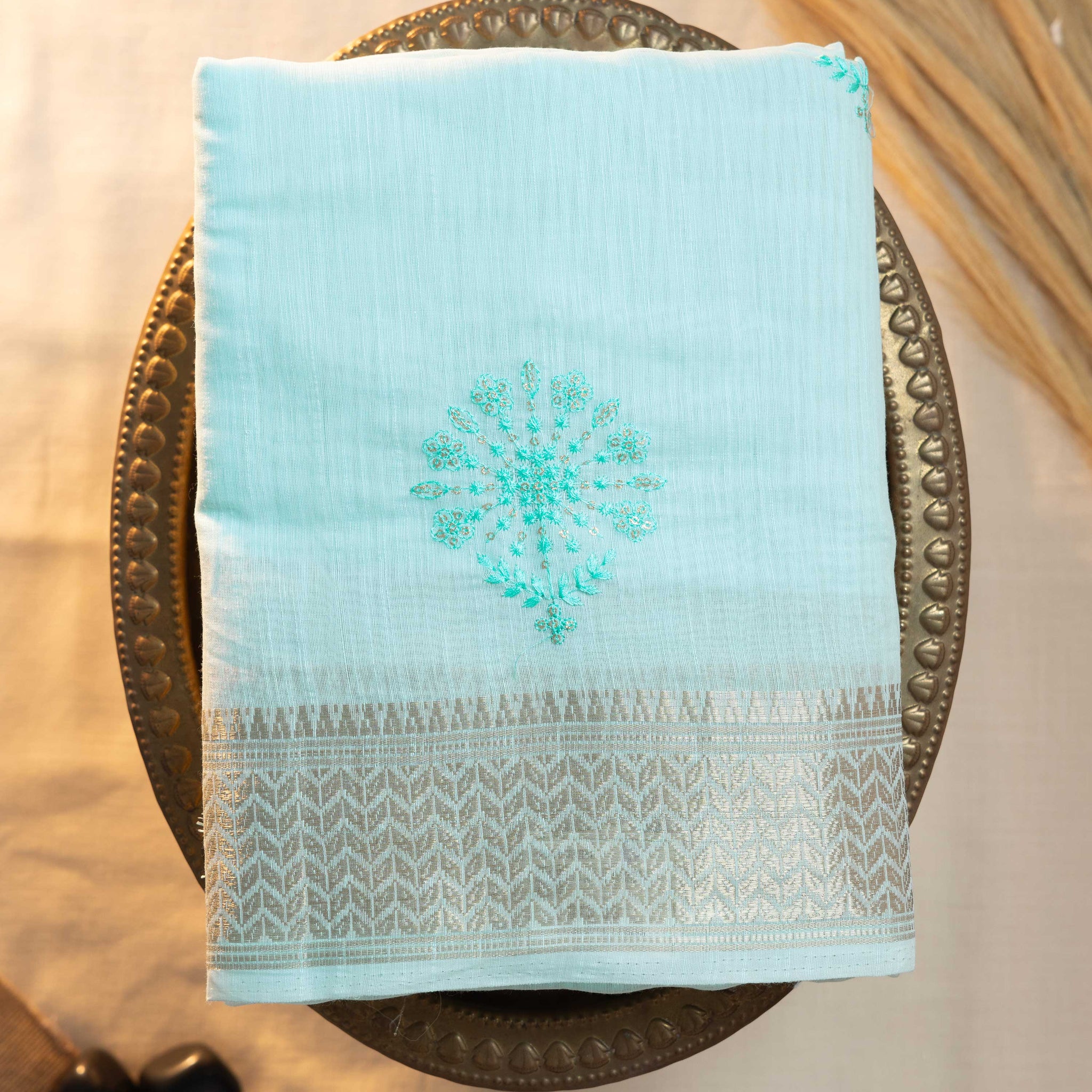 Sky Blue Color Linen Cotton Saree