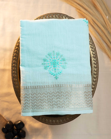 Sky Blue Color Linen Cotton Saree