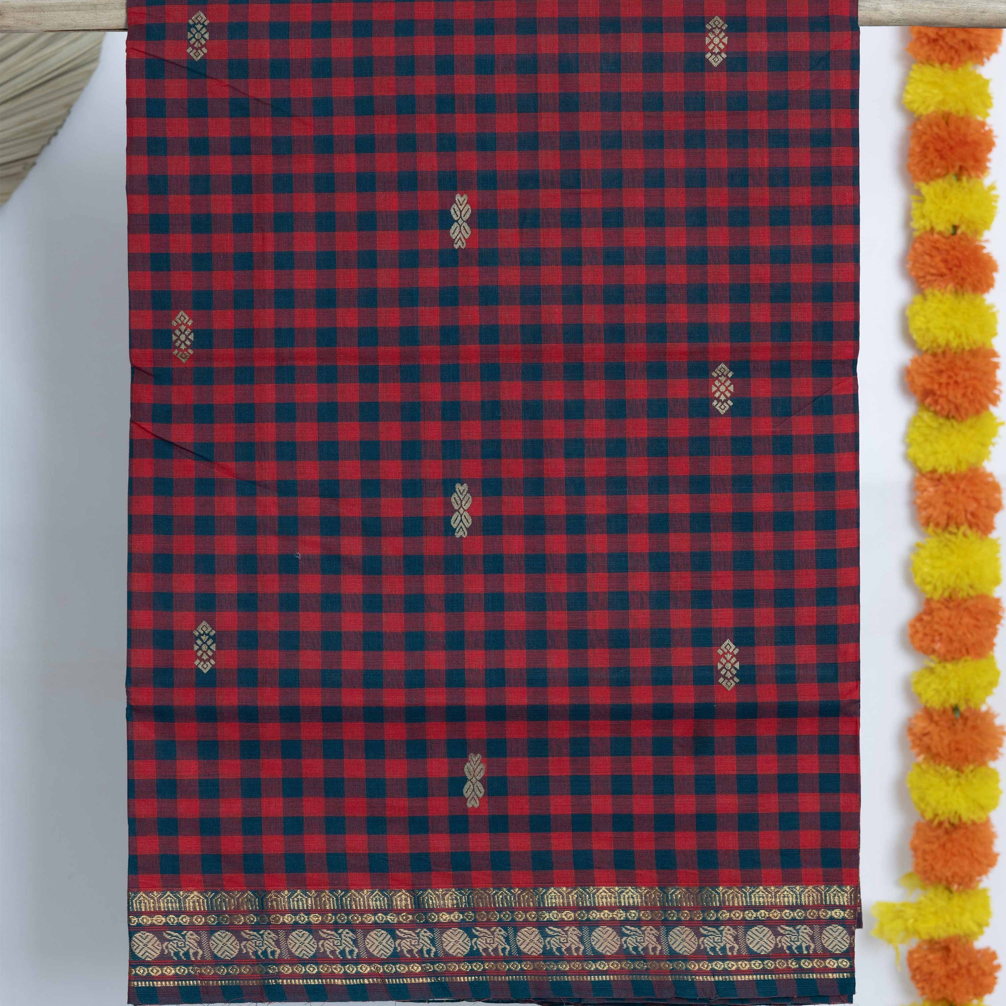 Checked Venkatagiri Cotton Saree with Zari Butta - Multi