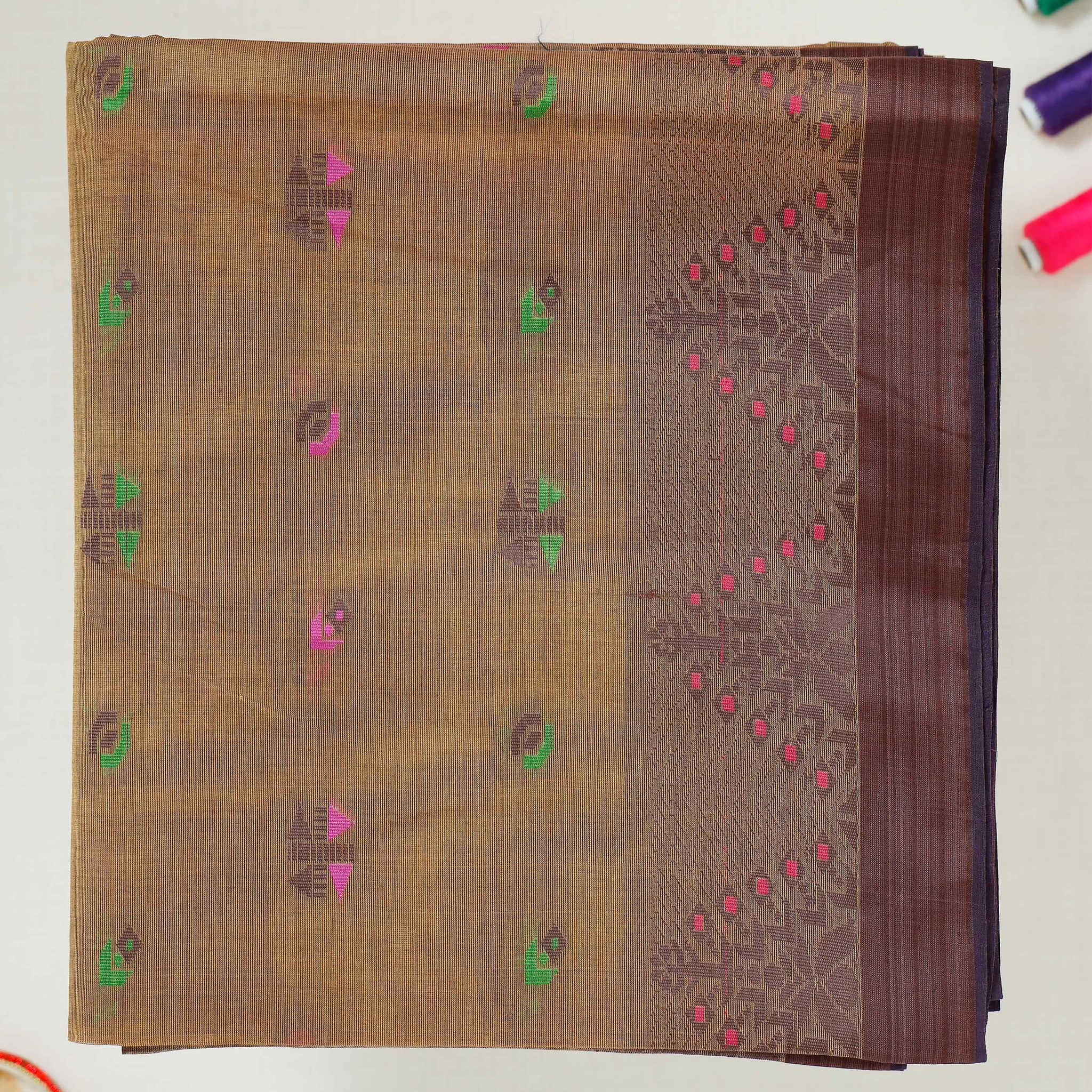 Brown Printed Bengal Cotton Saree