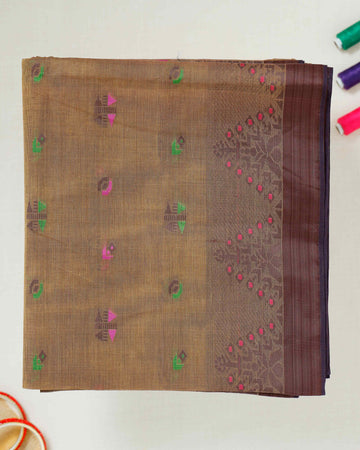Brown Printed Bengal Cotton Saree