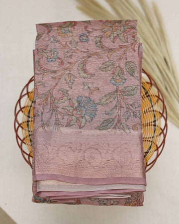 Onion Pink Color Printed Tissue Saree