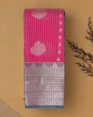 Exquisite Silk Cotton Saree With Striped Design - Pink