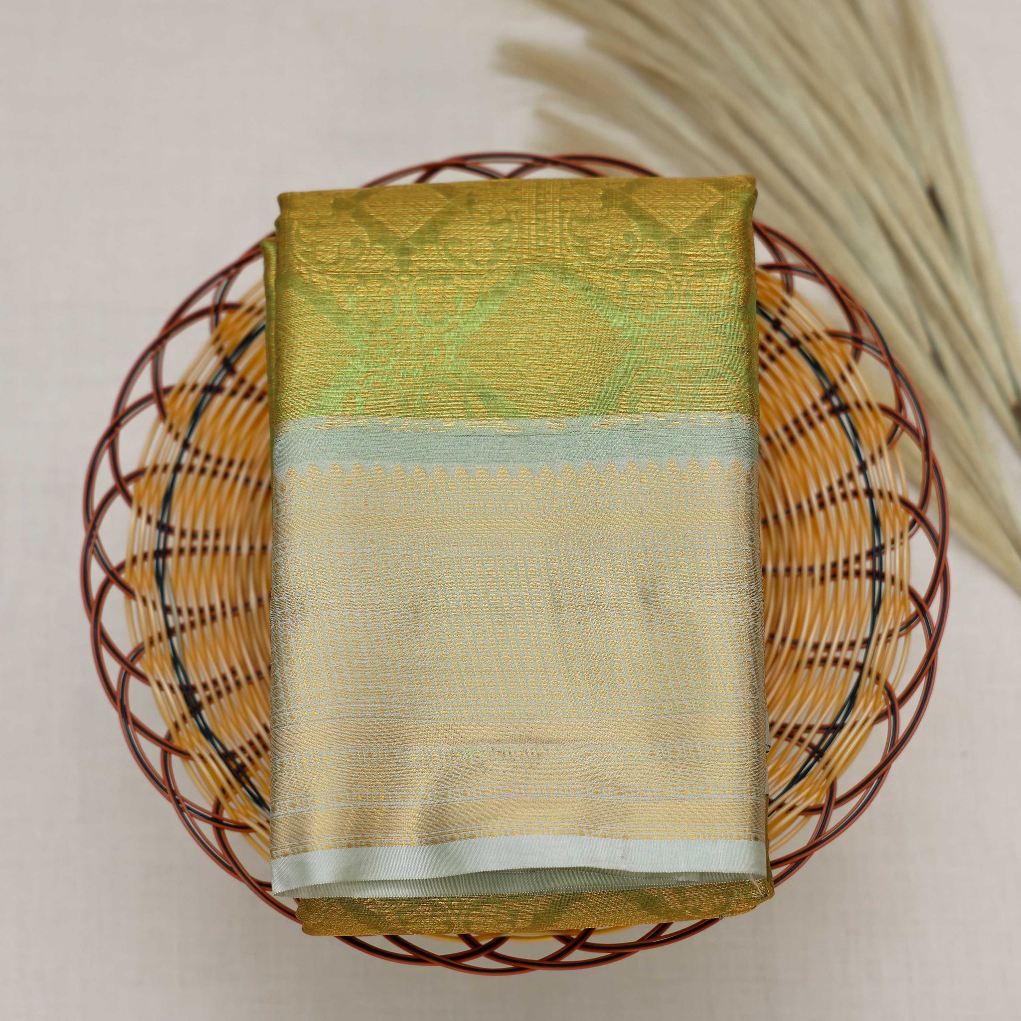 Green Color Printed Tissue Saree