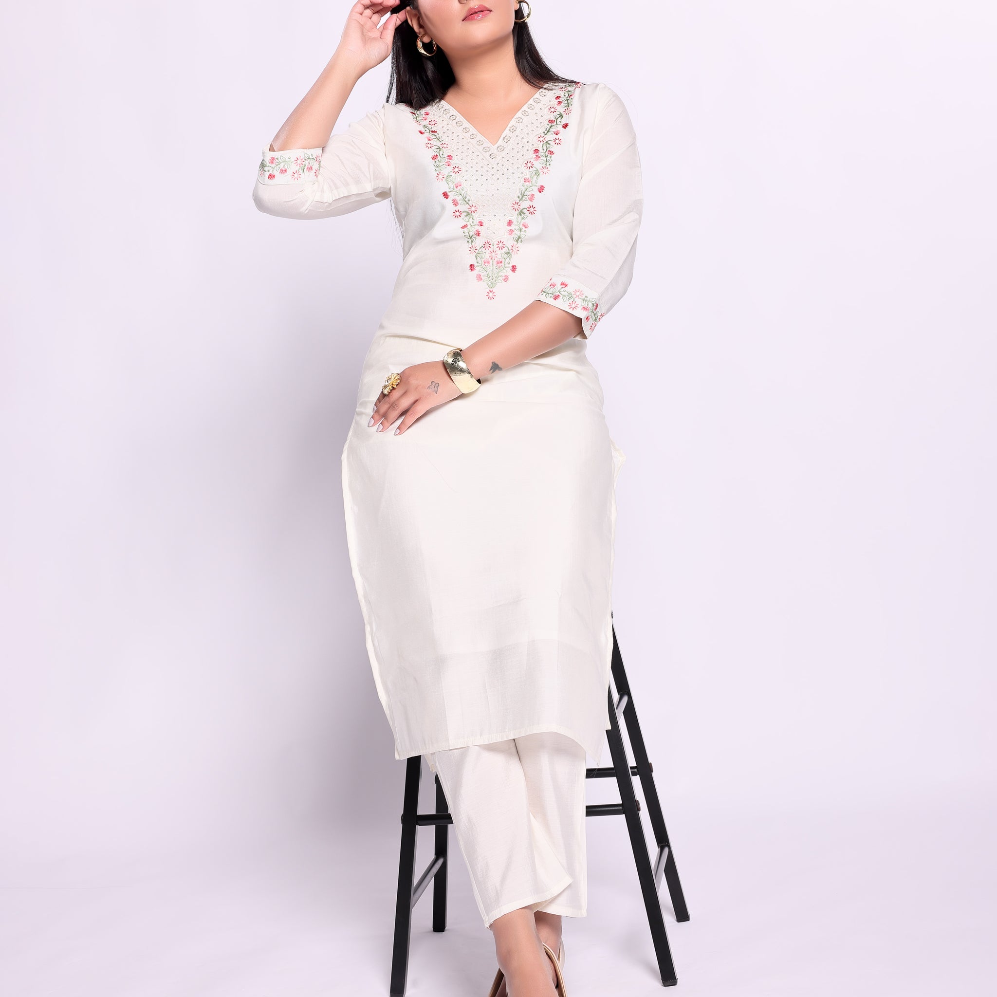 White Colour Top & Palazzo Set