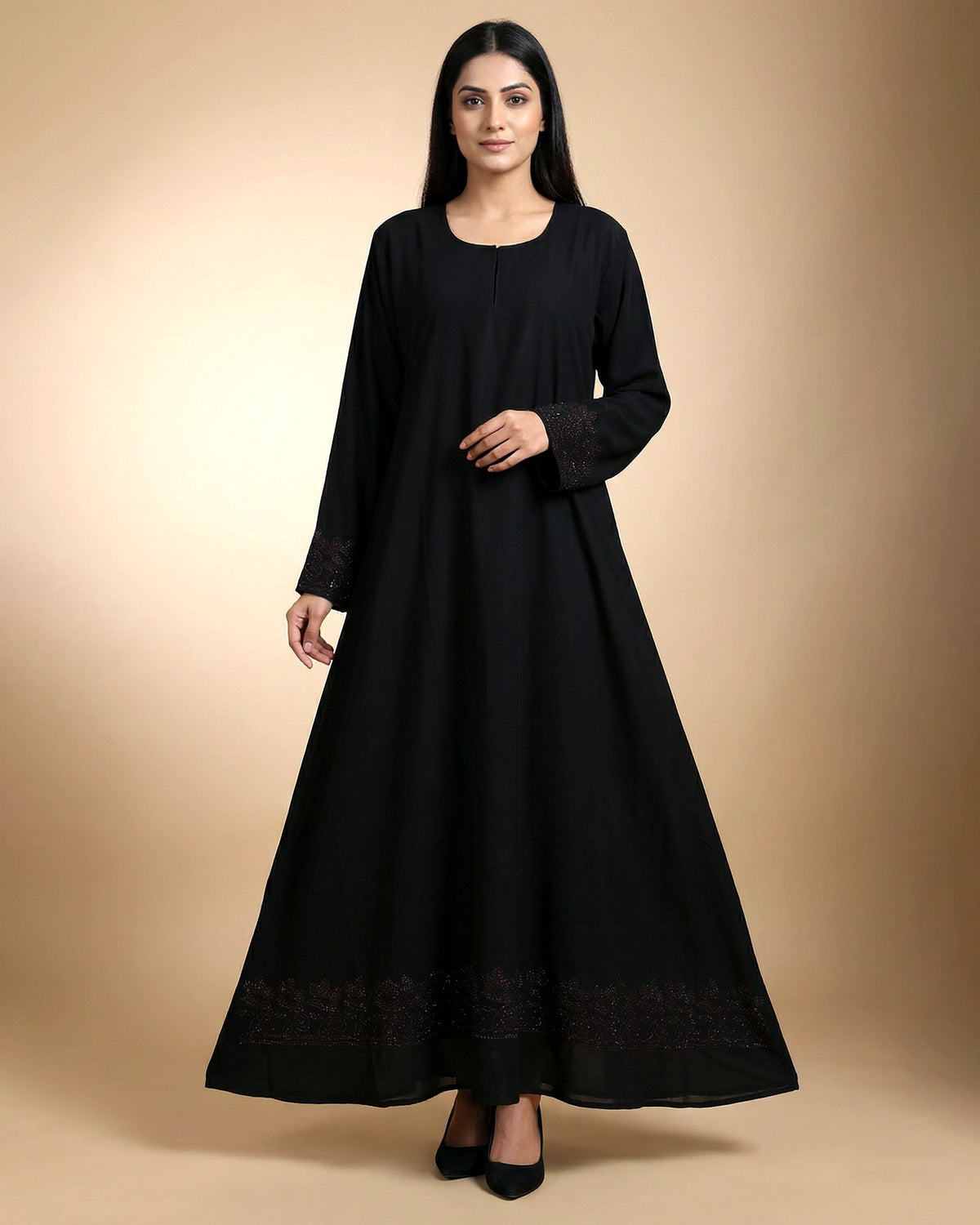 Women’s Modest Full Length Burqa with Embroidered Hem Detail Style