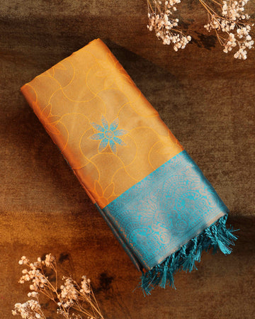 Golden Yellow Color Lichi Silk Saree