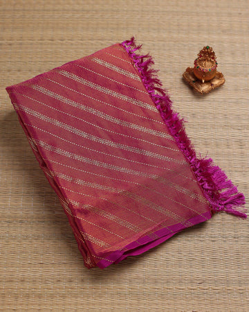 Elegant Striped Fancy Saree with Textured Finish and Fringed Pallu - Maroon
