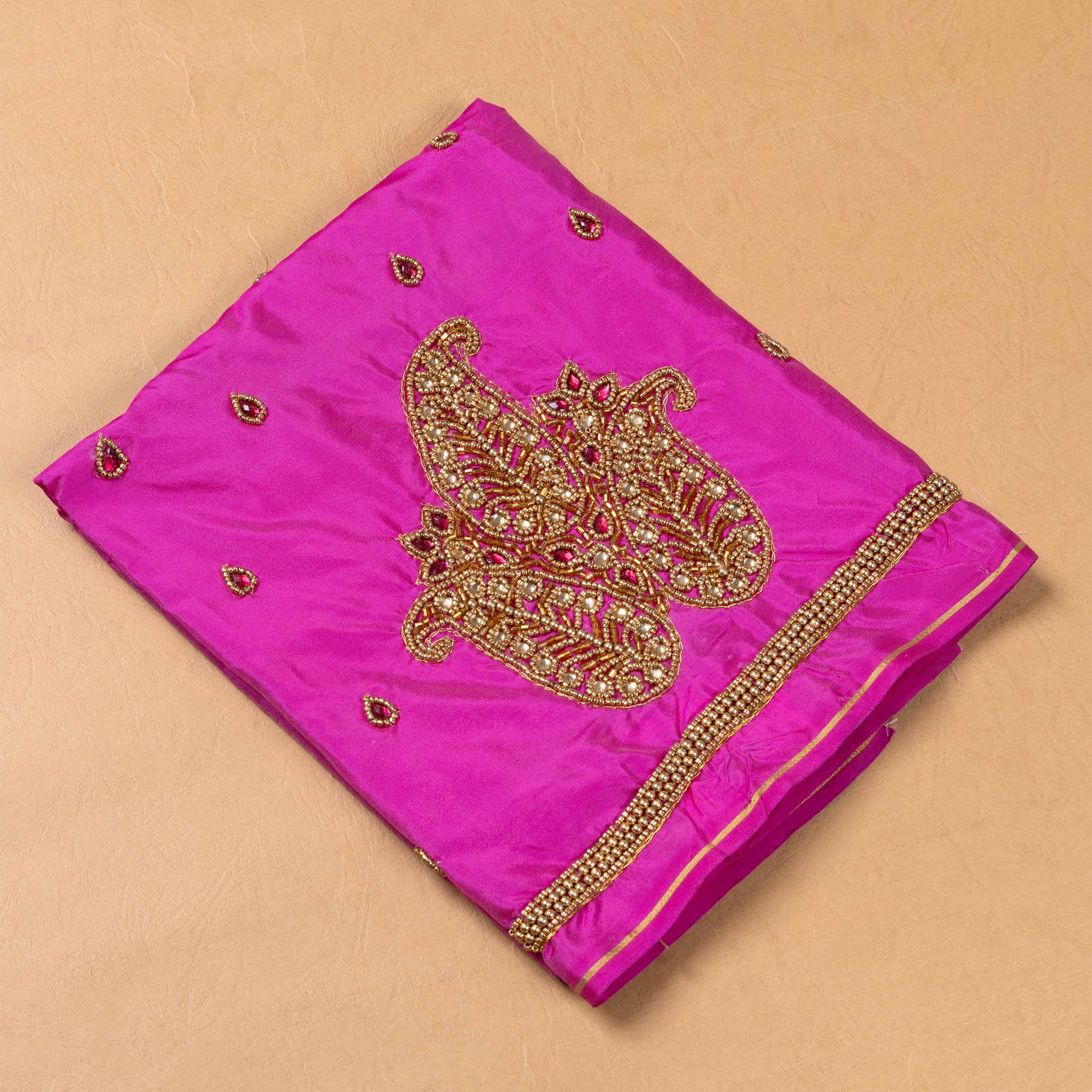 Pink Embroidered Unstitched Blouse Material
