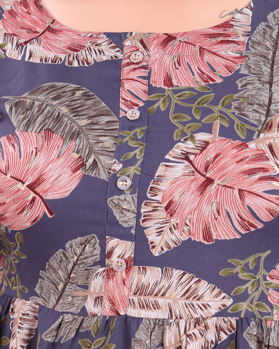 Elegant Floral Printed Empire-Cut Kurta - Blue