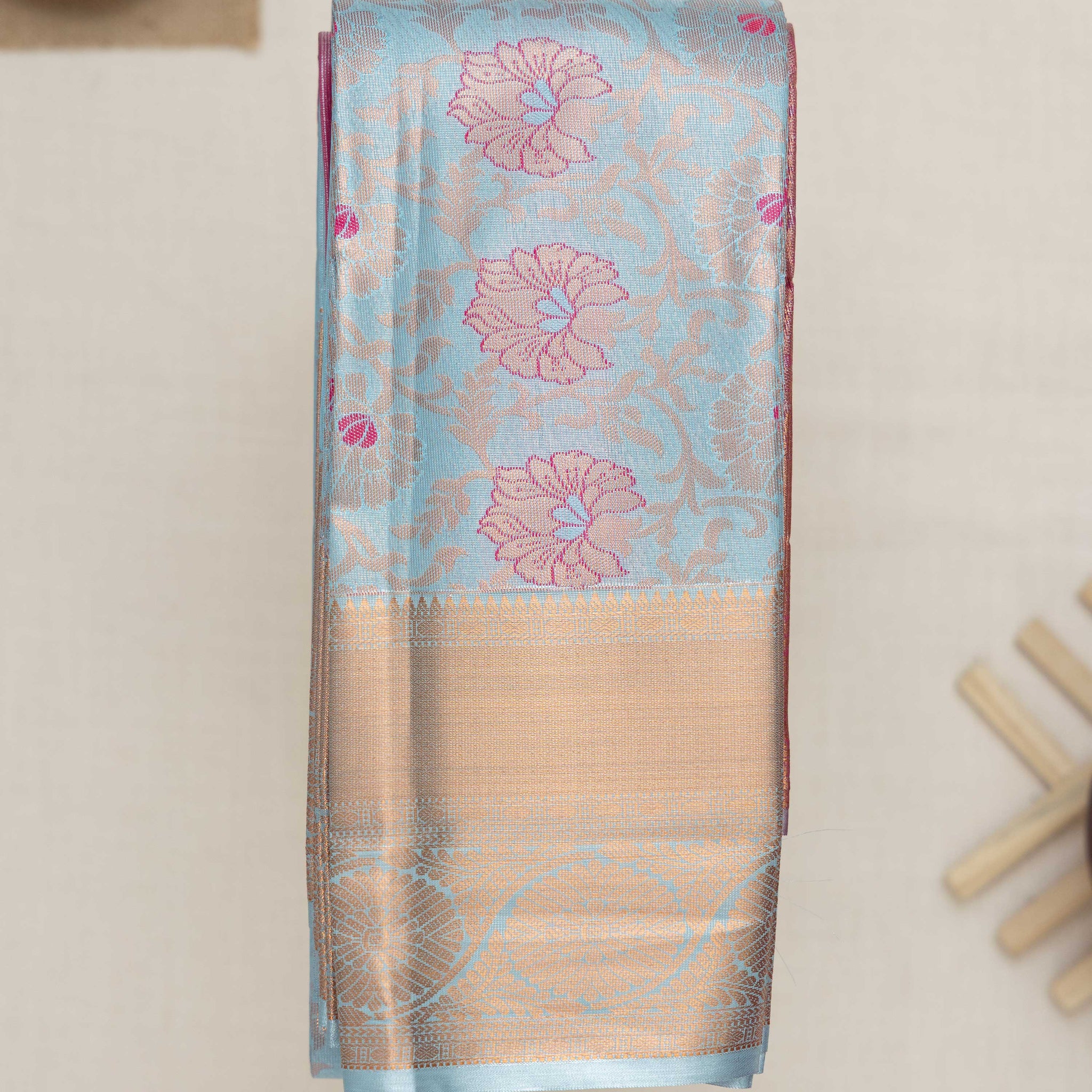 Sky Blue Printed Kanchipuram Tissue Saree