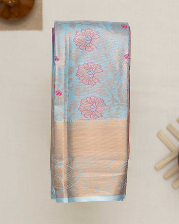 Sky Blue Printed Kanchipuram Tissue Saree