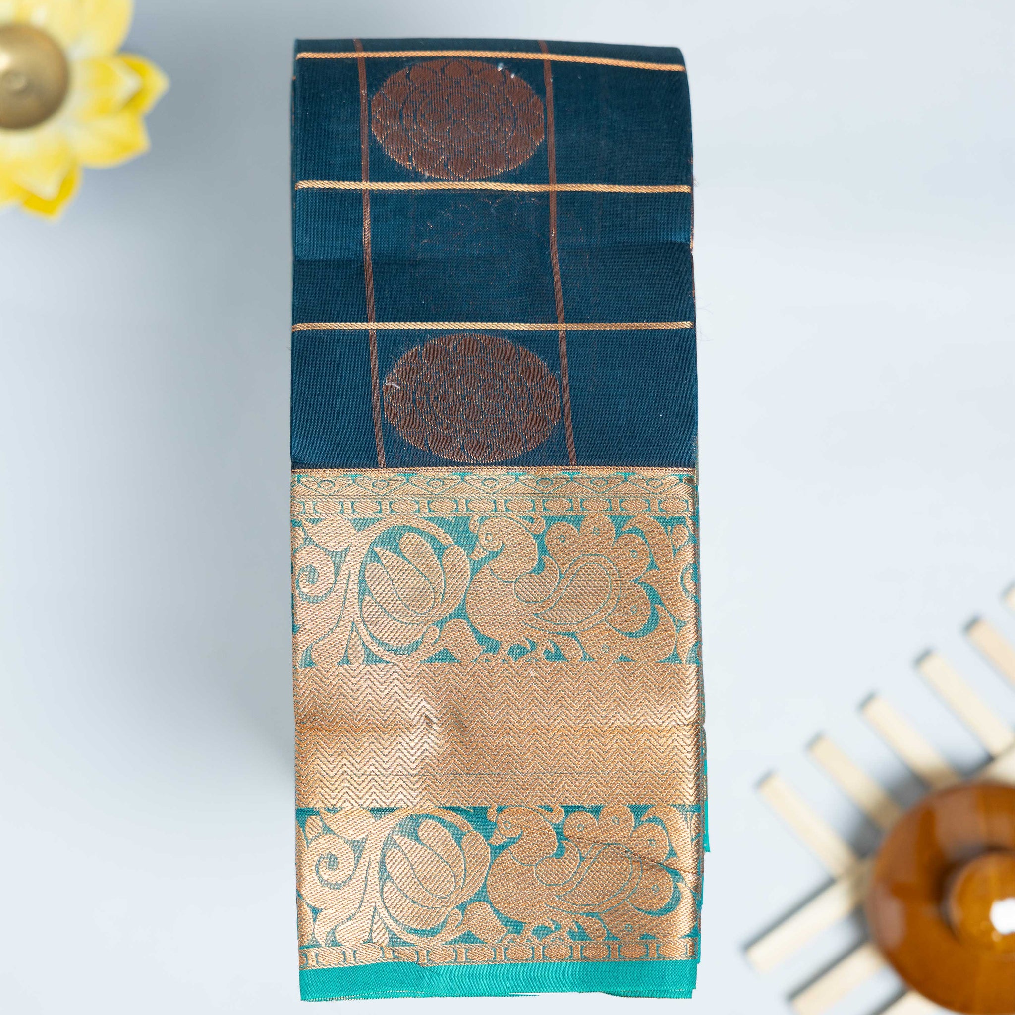 Teal Blue Color Elampillai Silk Cotton Sarees