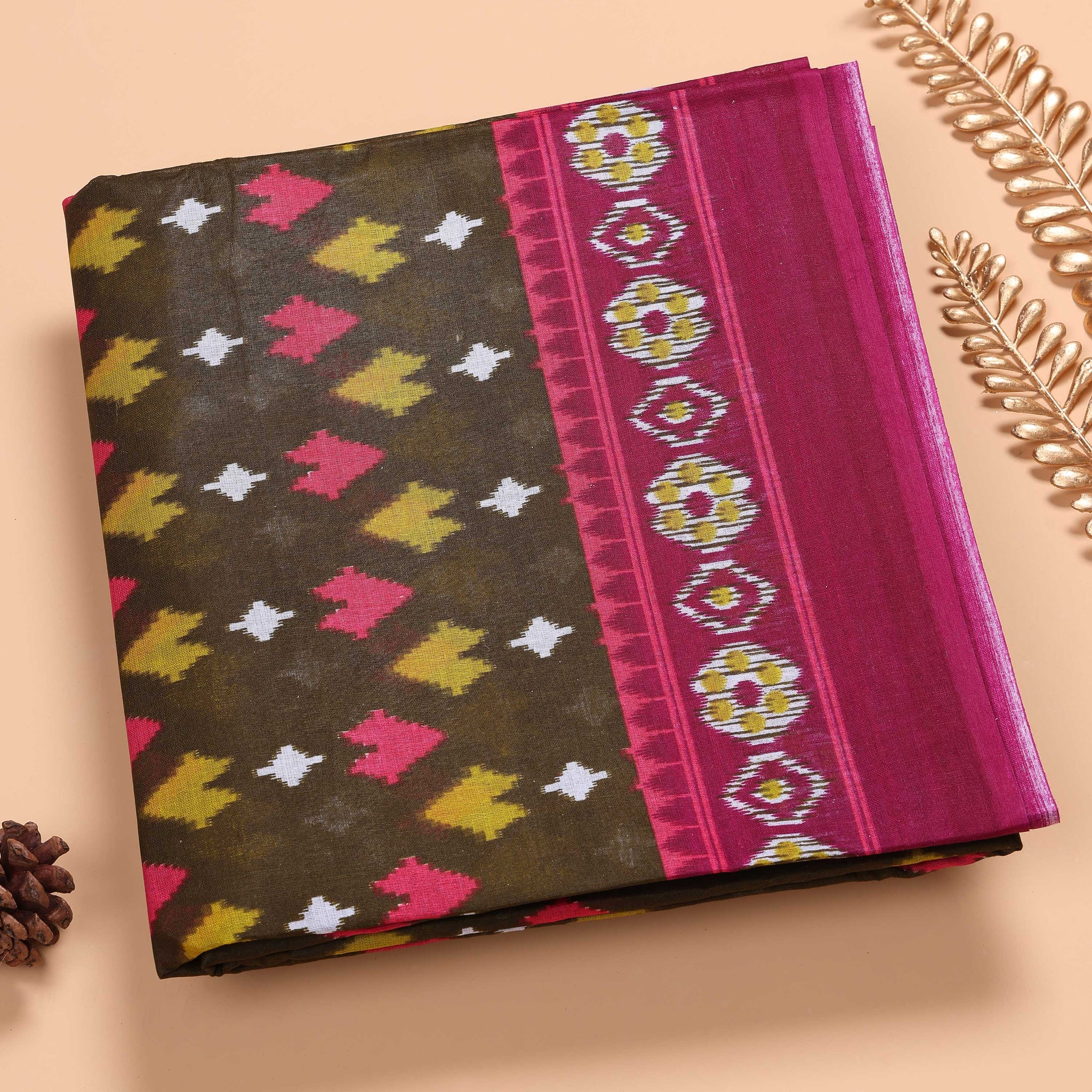 Green Voile Cotton Saree Without Blouse