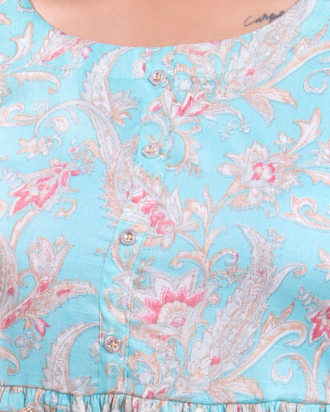 Women's Elegant Printed Flared Kurta - Sky Blue