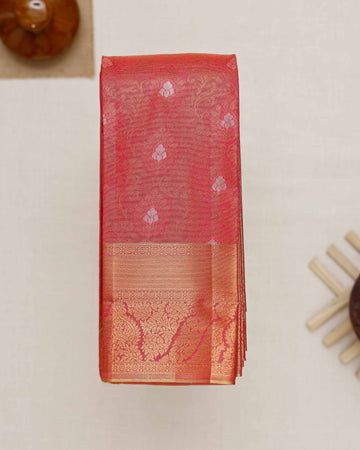Coral Pink Printed Kanchipuram Tissue Saree