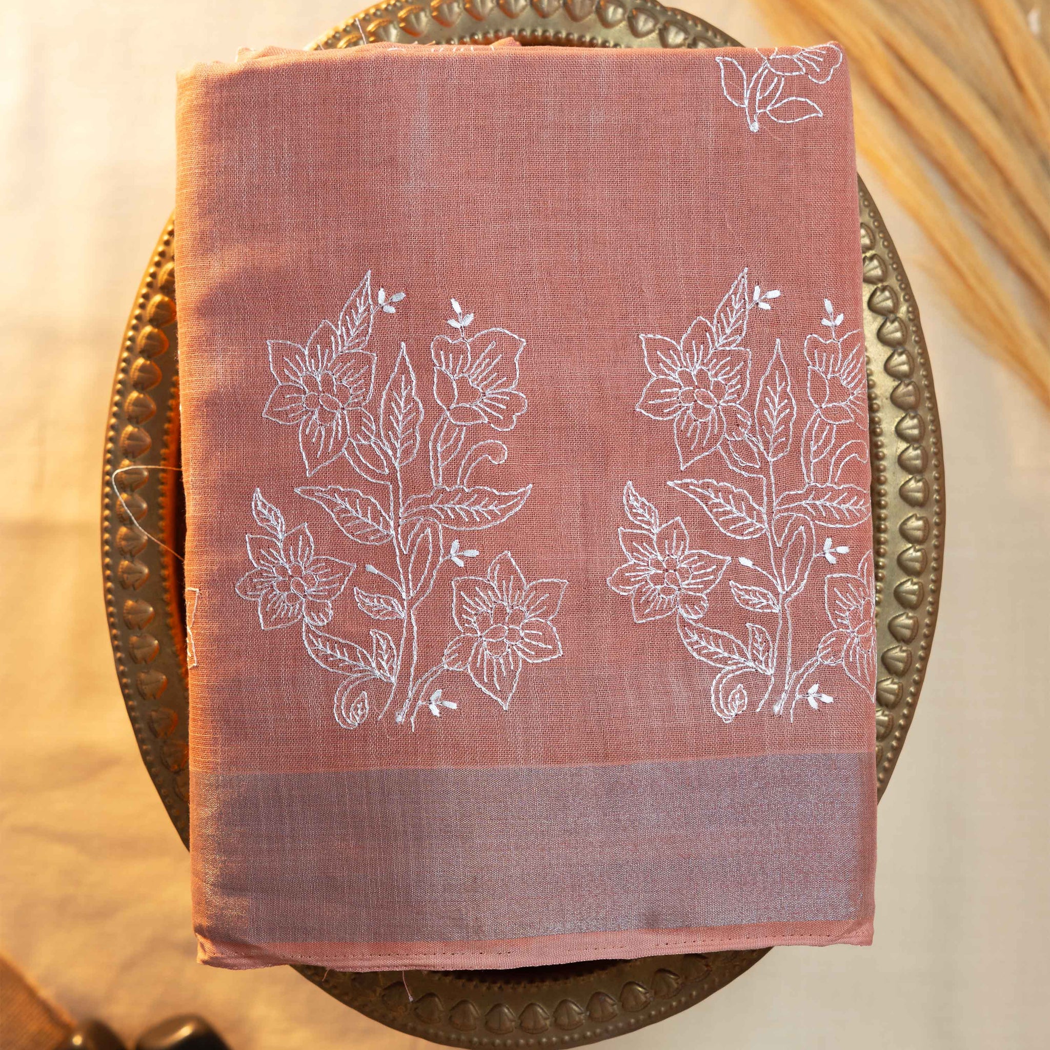Light Orange Color Linen Cotton Saree