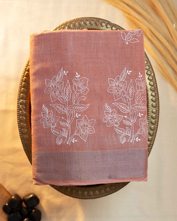 Light Orange Color Linen Cotton Saree